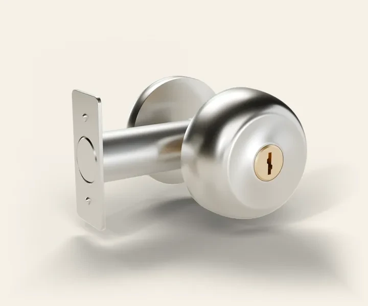 A deadbolt seen from the outside: the cylinder, the latch and the bolt