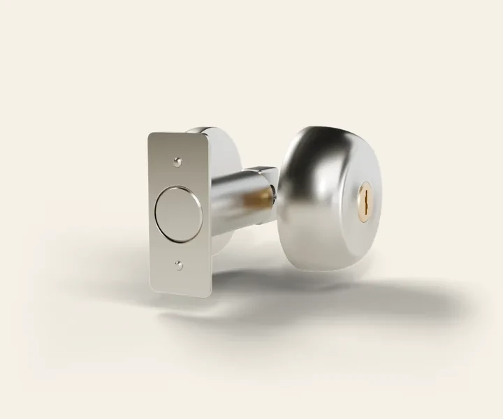 A deadbolt: the round exterior cylinder with its keyway, the latch and the bolt